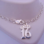 STERLING SILVER SWEET 16 CHARM BELCHER BRACELET 19cm