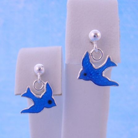 STERLING SILVER 10mm BLUEBIRD of HAPPINESS CHARM 3mm BALL STUD EARRINGS