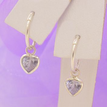 STERLING SILVER 5mm LILAC CZ HEART 8mm SLEEPER EARRINGS -E-SS-8mmSLP-5mmCZheart-lilac
