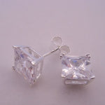 7mm CZ PRINCESS CUT STERLING SILVER EARRINGS
