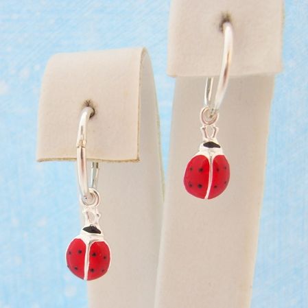 STERLING SILVER 5mm LADYBUG CHARMS BABY 8mm HINGED SLEEPER EARRINGS