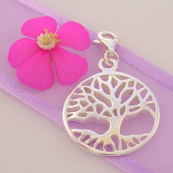 STERLING SILVER 20mm TREE OF LIFE CLIP ON CHARM PENDANT -KB48