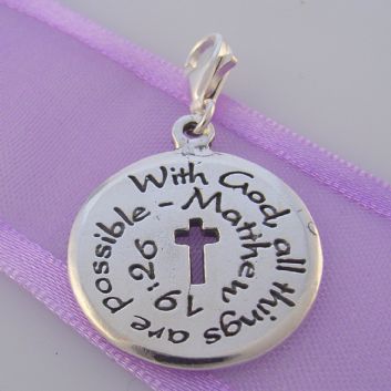STERLING SILVER 20mm 'With God all things are Possible' CLIP ON CHARM -TI-01605