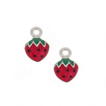 STERLING SILVER TWO PASTICHE STRAWBERRY CHARMS for SLEEPER EARRINGS