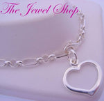 4.5g STERLING SILVER FIGARO CURB 16mm SWING HEART CHARM BRACELET