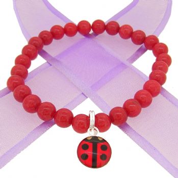 6mm BEADED STERLING SILVER CHARM BRACELET Ladybug Wishes- BLET-SS-6mmBead-LadybugWishes