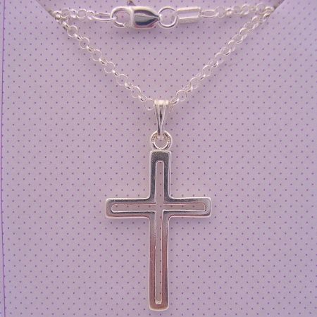 STERLING SILVER 16x28m OPEN CROSS PENDANT and BELCHER CHAIN NECKLACE 3.7g