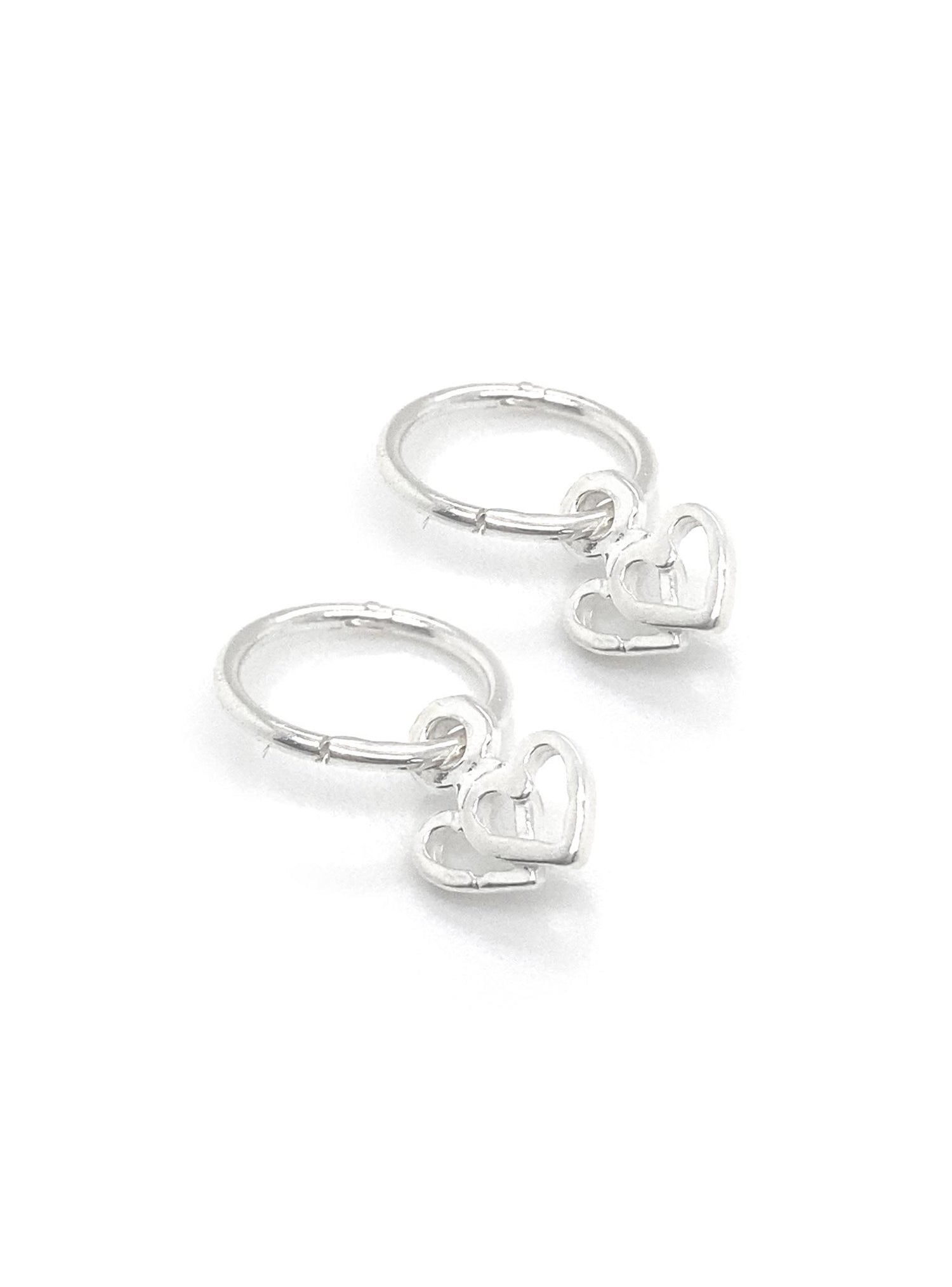 Sterling Silver 7mm Double Hearts Charm 8mm Sleeper Earrings