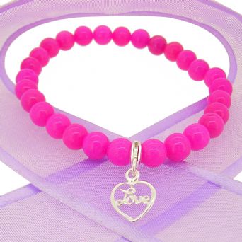 6mm BEADED STERLING SILVER CHARM BRACELET Love in a Heart -BLET-SS-6mmBead-HR1662