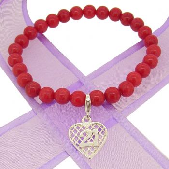6mm BEADED STERLING SILVER CHARM BRACELET 21st Birthday Heart -BLET-SS-6mmBead-HR2382