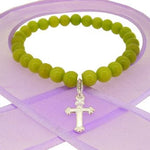 6mm BEADED STERLING SILVER CHARM BRACELET Cross - BLET-SS-6mmBead-BLET-SS-6mmBead-HR2392