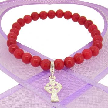 6mm BEADED STERLING SILVER CHARM BRACELET Celtic Cross -BLET-SS-6mmBead-HR2921