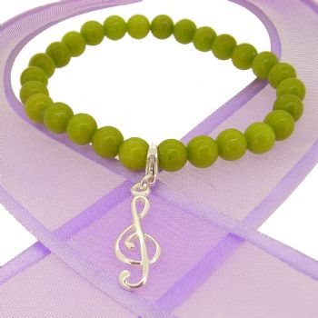 6mm BEADED STERLING SILVER CHARM BRACELET Music Treble -BLET-SS-6mmBead-HR60