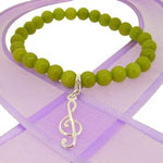 6mm BEADED STERLING SILVER CHARM BRACELET Music Treble -BLET-SS-6mmBead-HR60