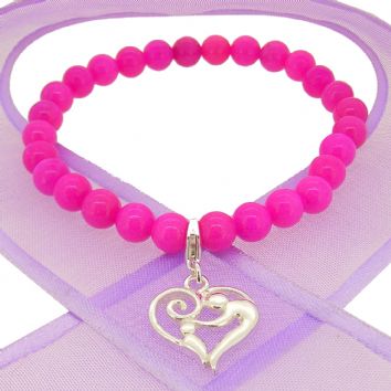 6mm BEADED STERLING SILVER CHARM BRACELET Mother Baby Heart - BLET-SS-6mmBead-BLET-SS-6mmBead-faith