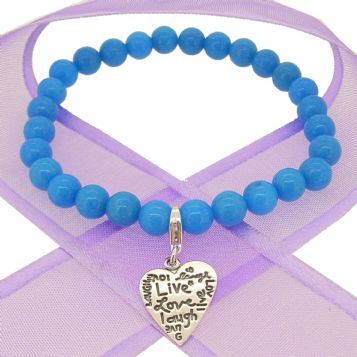 6mm BEADED STERLING SILVER CHARM BRACELET Live Love Laugh Heart -BLET-SS-6mmBead-LiveLoveLaughHeart