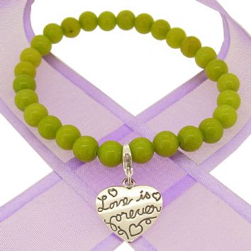 6mm BEADED STERLING SILVER CHARM BRACELET Love is Forever -BLET-SS-6mmBead-LoveisForever