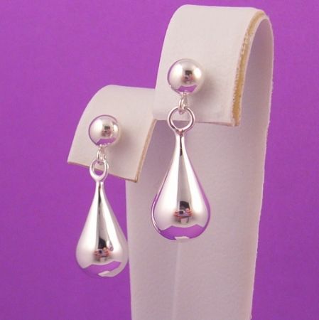 STERLING SILVER 8mm X 18mm TEARDROP BALL CHARM BEAD 5mm BALL STUD DROP EARRINGS