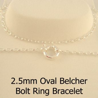 STERLING SILVER 2.5mm OVAL BELCHER BOLT RING BRACELET -BLET-2.5mm-SS-BO1