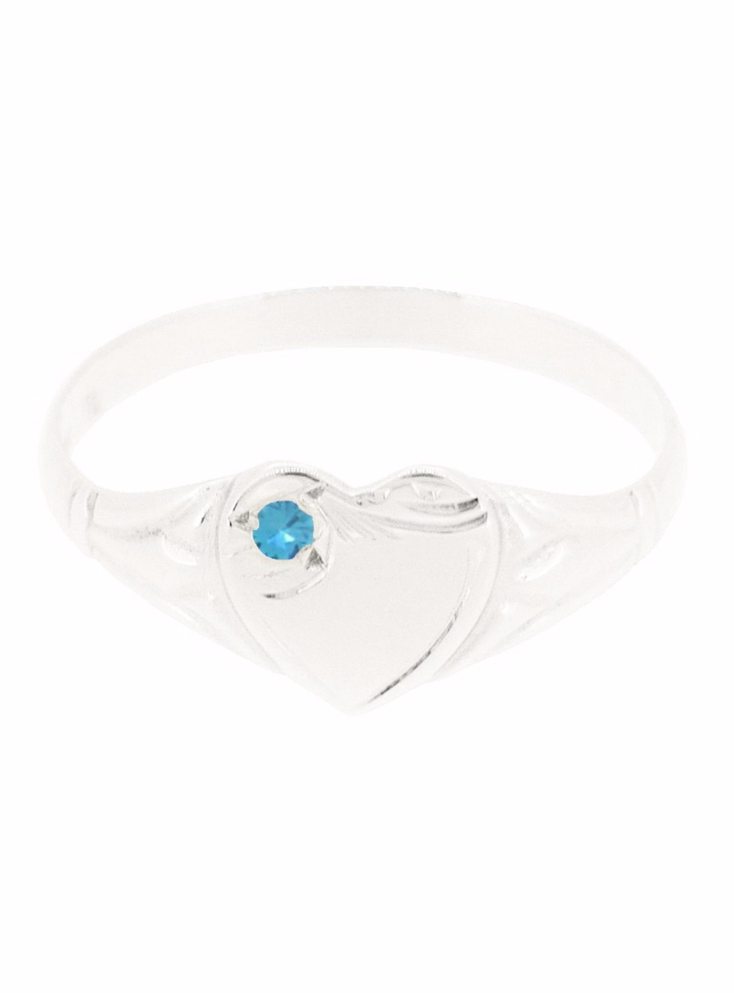 Sterling Silver Birthstone Heart Signet Ring
