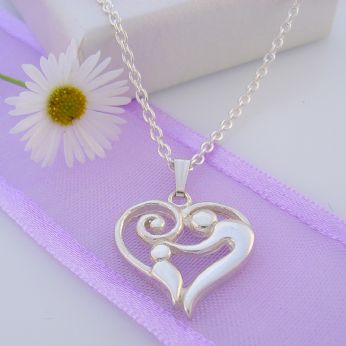 STERLING SILVER 16mm MOTHER BABY CHILD CHARM NECKLACE