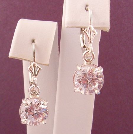 STERLING SILVER 8mm CZ CUBIC ZIRCONIA MANMADE DIAMOND DROP CONTINENTAL HOOK EARRINGS