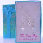 STERLING SILVER 7mm STAR EARRINGS & NECKLACE GORGEOUS SHIMMERING GIFT BOX