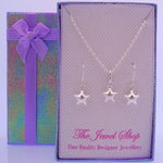 STERLING SILVER 7mm STAR EARRINGS & NECKLACE GORGEOUS SHIMMERING GIFT BOX