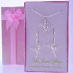 STERLING SILVER BALLERINA CHARM MATCHING 12mm SLEEPER EARRINGS & NECKLACE GORGEOUS SHIMMERING GIFT BOX