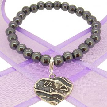 6mm BEADED STERLING SILVER CHARM BRACELET Footsteps in the sand -BLET-SS-6mmBead-KB101