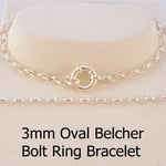 STERLING SILVER 3mm OVAL BELCHER BOLT RING BRACELET -BLET-2.5mm-SS-BO2