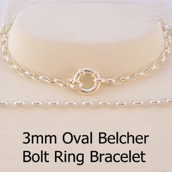 STERLING SILVER 3mm OVAL BELCHER BOLT RING BRACELET -BLET-2.5mm-SS-BO2