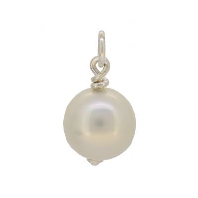 STERLING SILVER 12mm WHITE SHELL PEARL BRIDE PENDANT