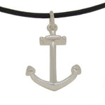 STERLING SILVER 19mm x 28mm ANCHOR PENDANT BLACK LEATHER NECKLACE
