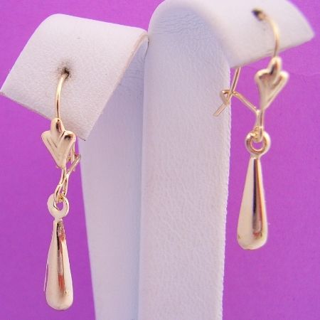 9CT YELLOW GOLD 14mm TEARDROP BALL SAFETY DESIGN HOOK EARRINGS