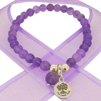 TEENAGER ADULT 6mm BEADED STERLING SILVER CHARM BRACELET AMETHYST -BLET-6mmBead-Amethyst