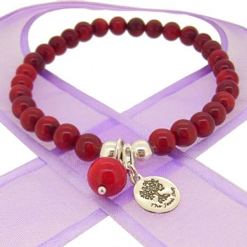 TEENAGER ADULT 6mm BEADED STERLING SILVER CHARM BRACELET RED CORAL -BLET-6mmBead-RedCoral