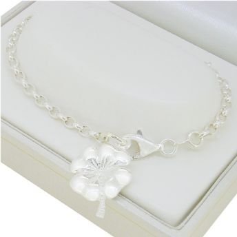 STERLING SILVER OVAL BELCHER FOUR LEAF CLOVER CHARM BRACELET ALL SIZES 12cm - 19cm