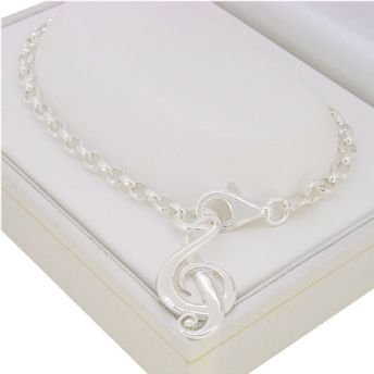 STERLING SILVER OVAL BELCHER MUSIC TREBLE NOTE CHARM BRACELET ALL SIZES 12cm - 21cm