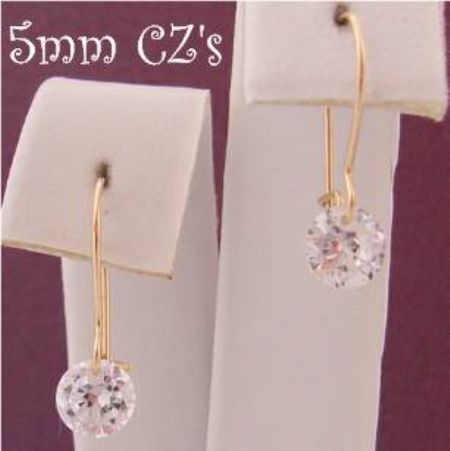 9ct YELLOW GOLD 5MM CZ DROP SAFETY HOOK EARRINGS