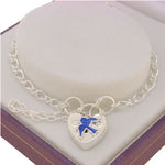 STERLING SILVER FIGARO BLUEBIRD PADLOCK BRACELET 16.5CM