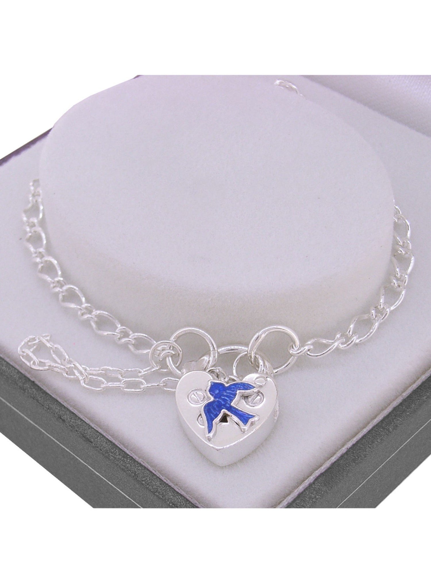Sterling Silver Figaro Bluebird Padlock Bracelet 16.5cm