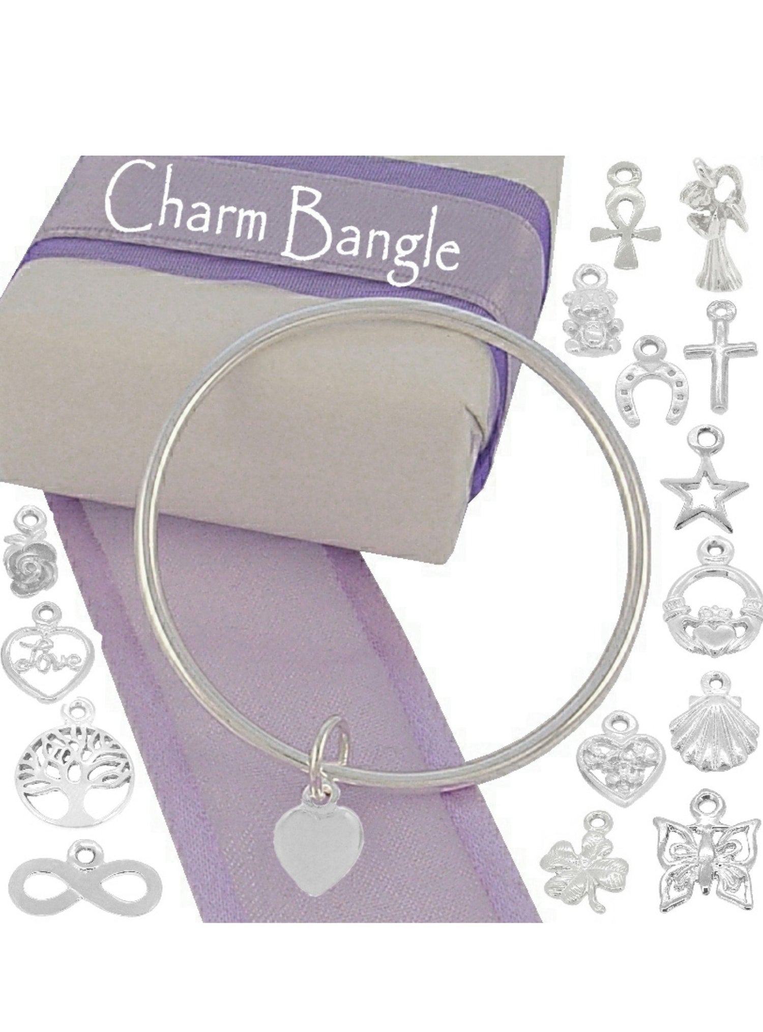 Sterling Silver 2.5mm Round Golf Charm Bangle