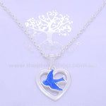 STERLING SILVER 13mm OPEN HEART BLUEBIRD CHARM NECKLACE