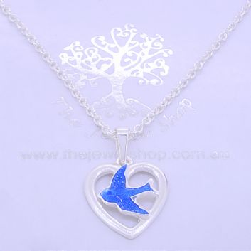STERLING SILVER 13mm OPEN HEART BLUEBIRD CHARM NECKLACE