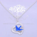STERLING SILVER 14mm OPEN HEART BLUEBIRD CHARM NECKLACE