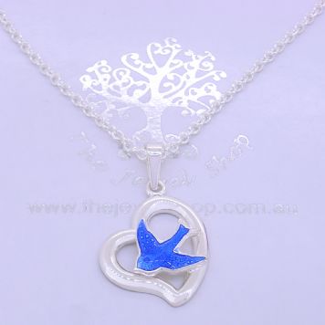 STERLING SILVER 14mm OPEN HEART BLUEBIRD CHARM NECKLACE