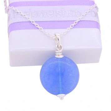 STERLING SILVER 18mm CABOCHON BLUE JADE CABLE NECKLACE