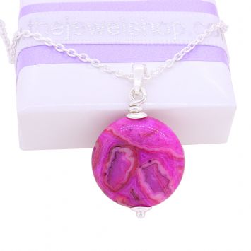 STERLING SILVER 18mm CABOCHON CRAZY LACE AGATE CABLE NECKLACE