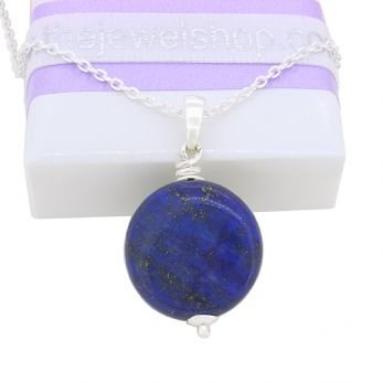 STERLING SILVER 18mm CABOCHON LAPIS LAZULI CABLE NECKLACE